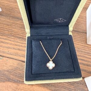 Van Cleef & Arpels Gold Necklace with White Clover Pendant
